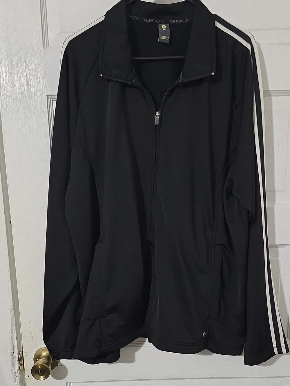 Xersion Men's Black Jacket with White Sleeve Stripes